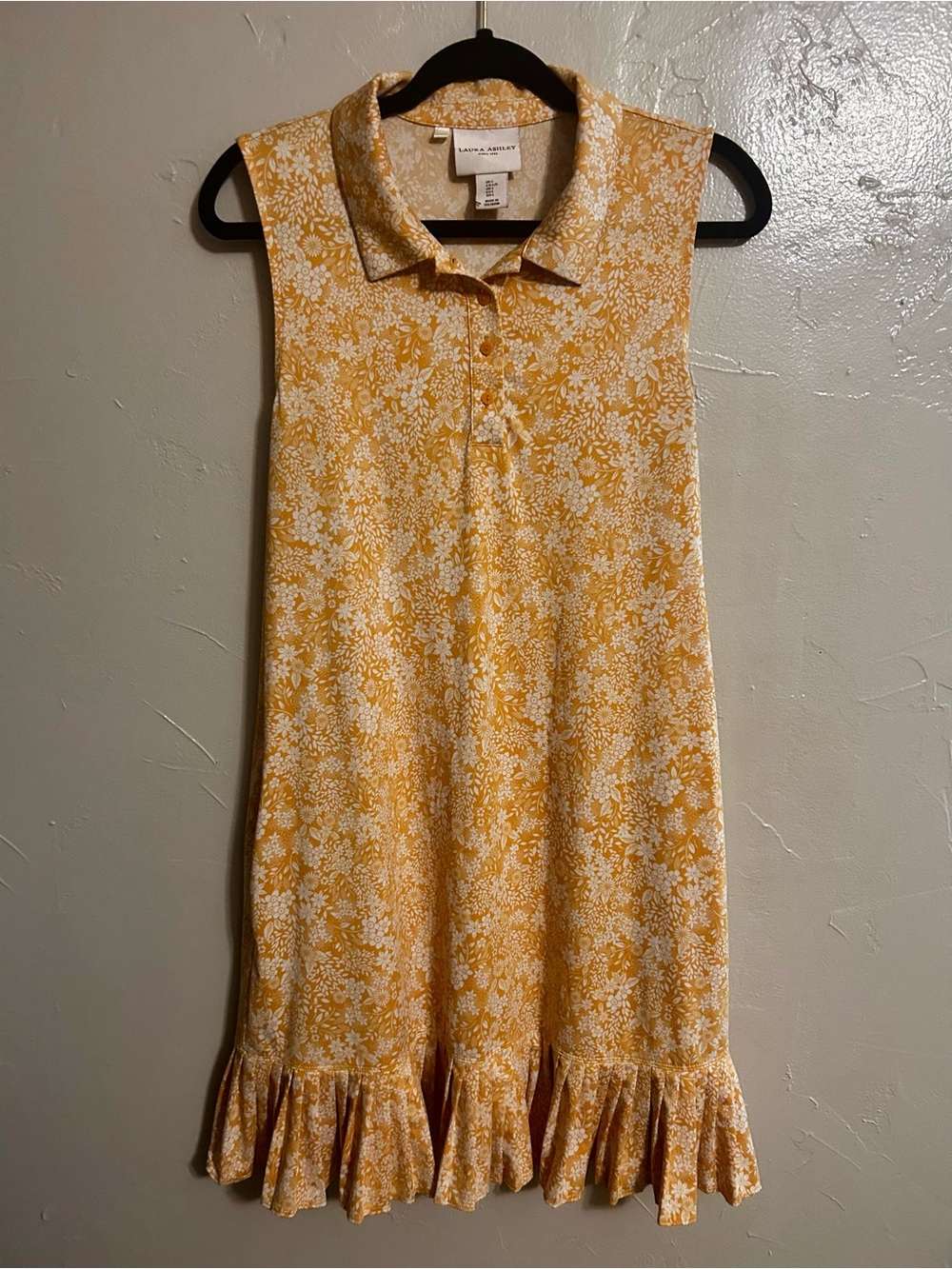 Laura Ashley Yellow and White Floral Sleeveless Polo Dress